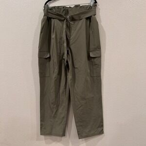 Bar III Paperbag Wasit Cargo Pants Dusty Olive Green Women's Size XL